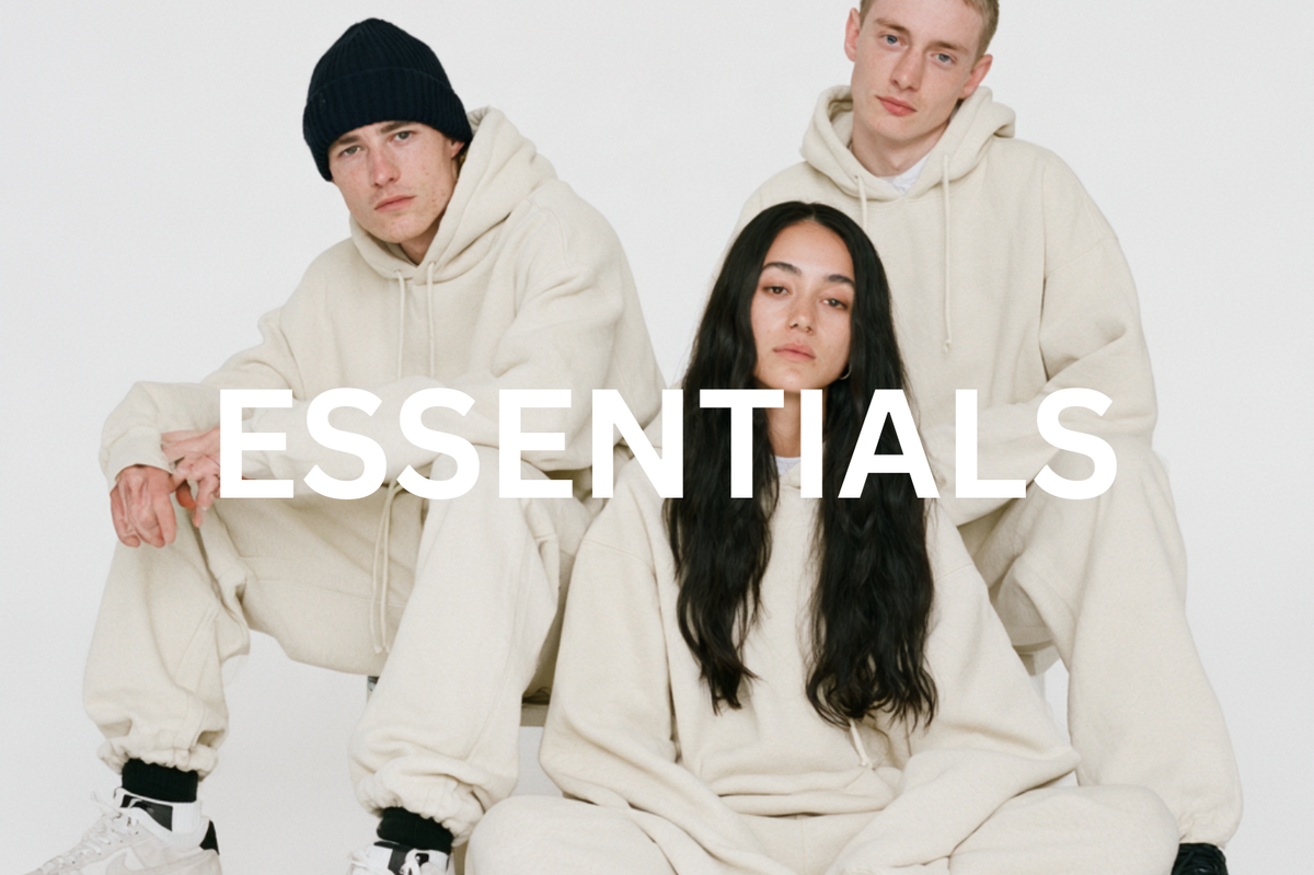Three models wearing neutral DLG Essentials hoodies and sweatpants by Del Lago Greenwich