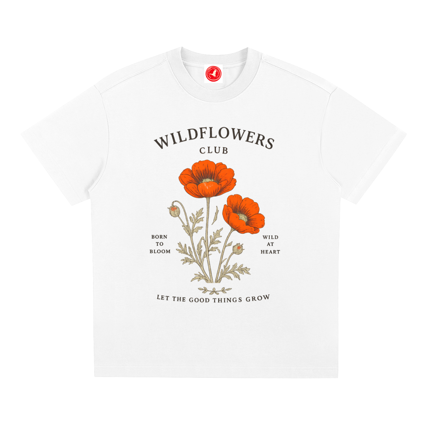 White Grow Wild graphic t-shirt featuring nature-inspired artwork celebrating growth, freedom, and wild beauty.