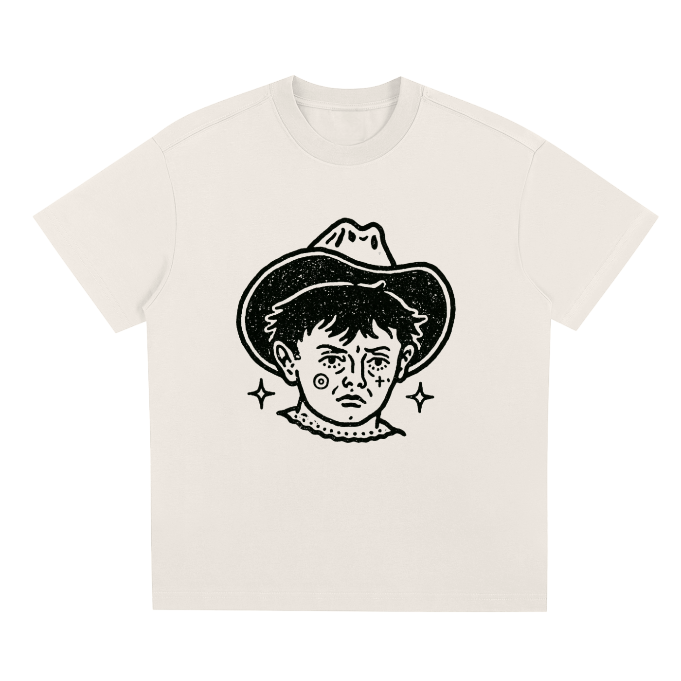 Beige Lonesome Cowboy graphic t-shirt featuring western-inspired artwork celebrating rugged Americana and frontier spirit.