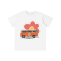 Retro Flower Van graphic t-shirt featuring vintage van and floral artwork inspired by road trips and retro culture.