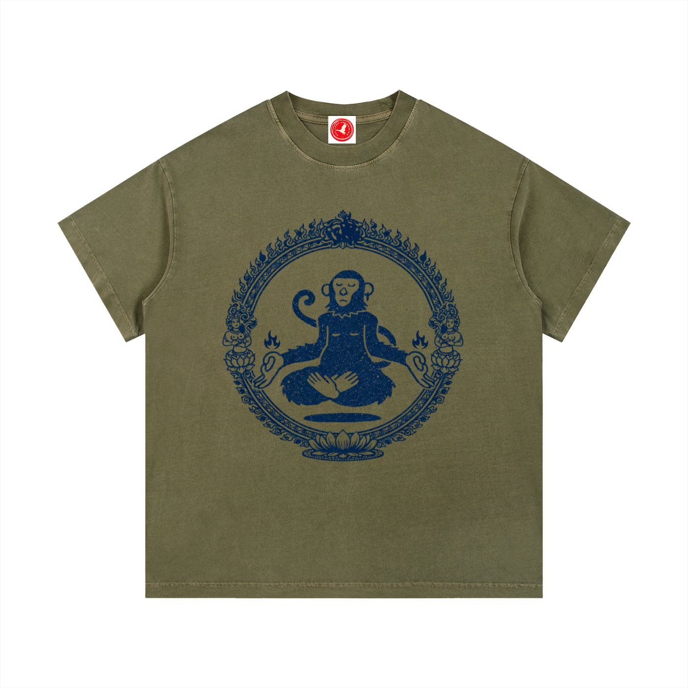 Green Sacred Monkey graphic t-shirt featuring artistic monkey artwork inspired by folklore, spirituality, and creative expression.