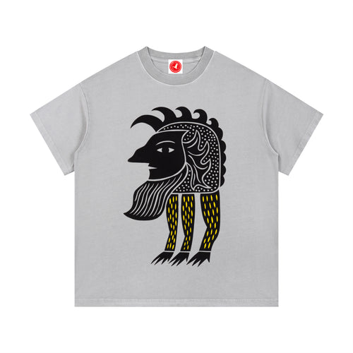 Gray Abstract Folk Creature graphic t-shirt featuring artistic folk-inspired creature artwork and imaginative storytelling design.