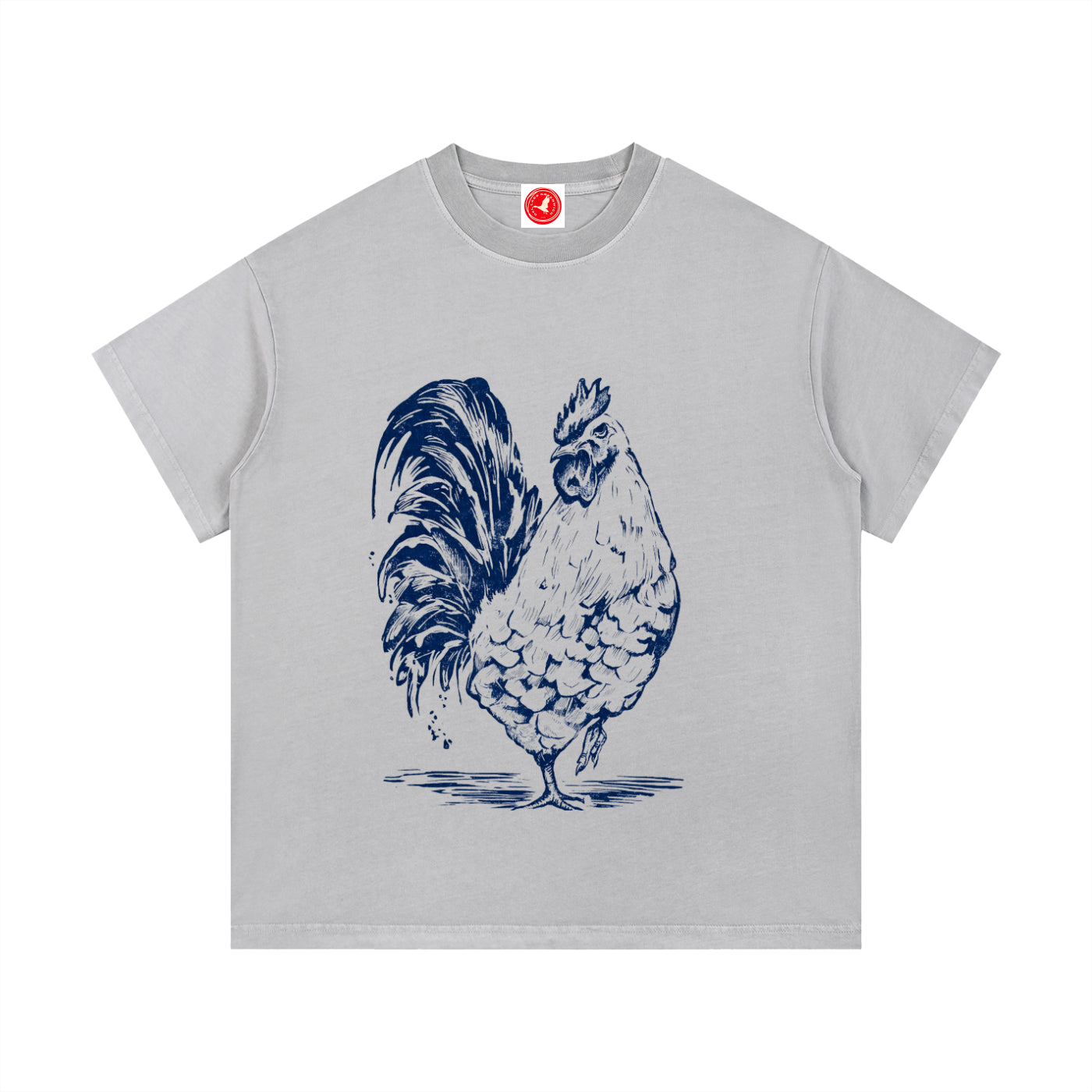 Gray Rustic Rooster graphic t-shirt featuring rooster artwork inspired by rural landscapes and vintage farm illustrations