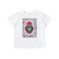 White Sacred Heart graphic t-shirt featuring folk art-inspired heart artwork celebrating tradition, creativity, and cultural expression.