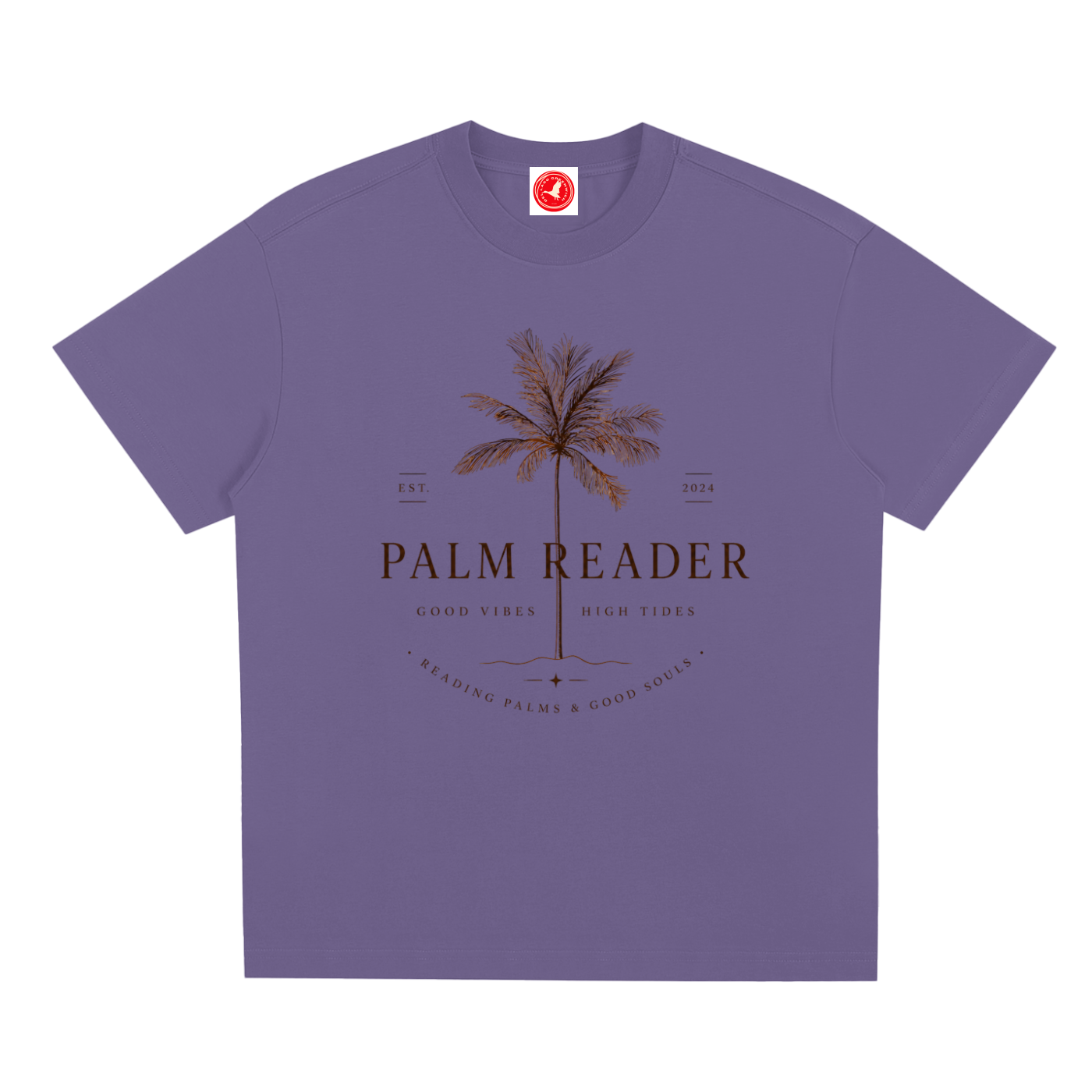 Purple Coastal graphic t-shirt featuring palm-themed artwork inspired by beach life, sunshine, and tropical escapes.