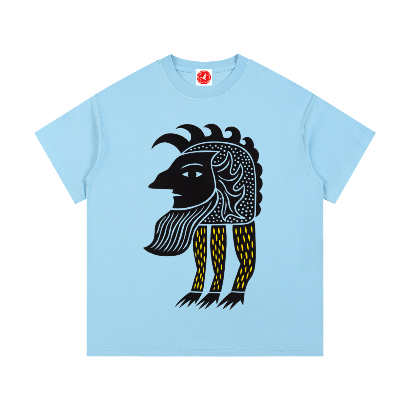 Light blue Abstract Folk Creature graphic t-shirt featuring artistic folk-inspired creature artwork and imaginative storytelling design.