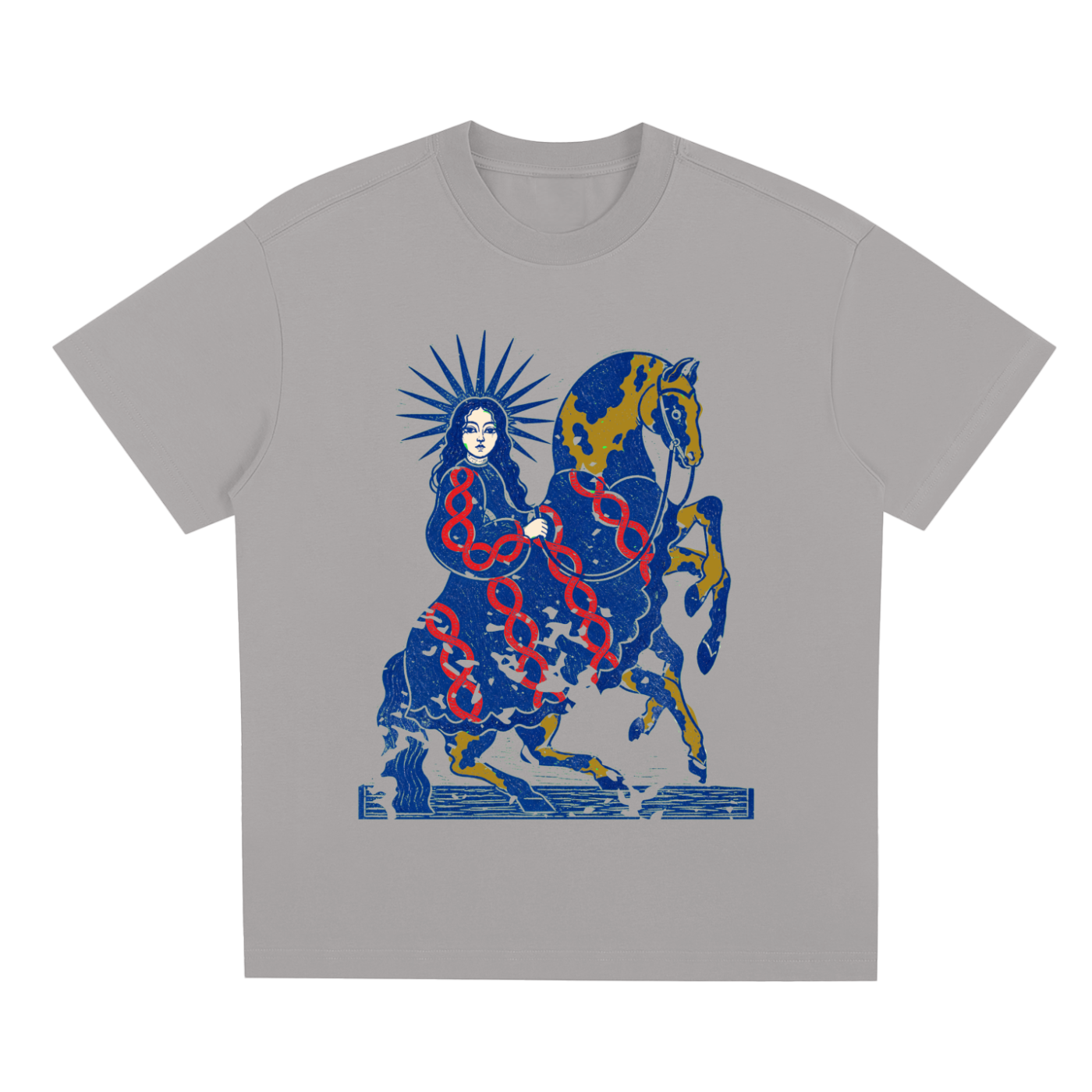 Gray Celestial Rider graphic t-shirt featuring artistic rider artwork inspired by adventure, freedom, and open horizons.