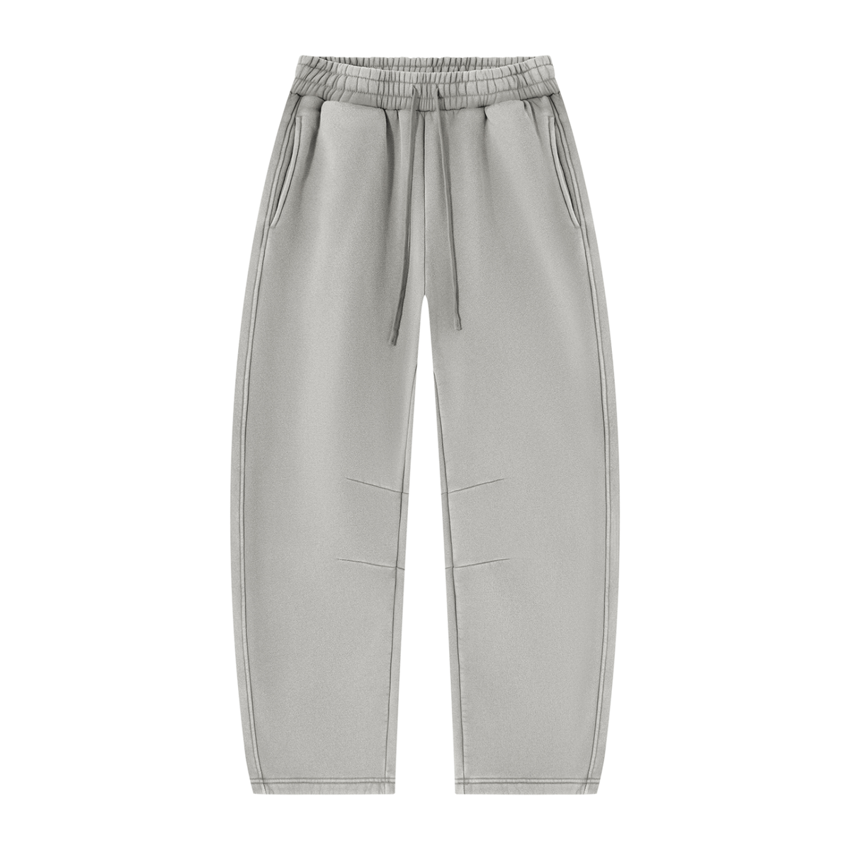 Light gray wide-leg sweatpants by Del Lago Greenwich with an elastic waistband, drawstring, and side pockets.