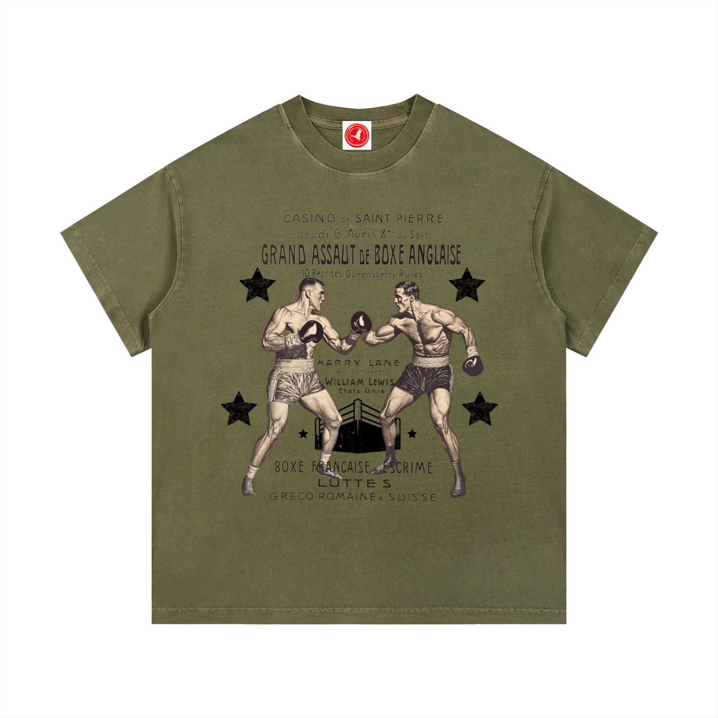 Green Vintage Boxing Match graphic t-shirt featuring retro boxing artwork inspired by classic fight posters and vintage athletic design.