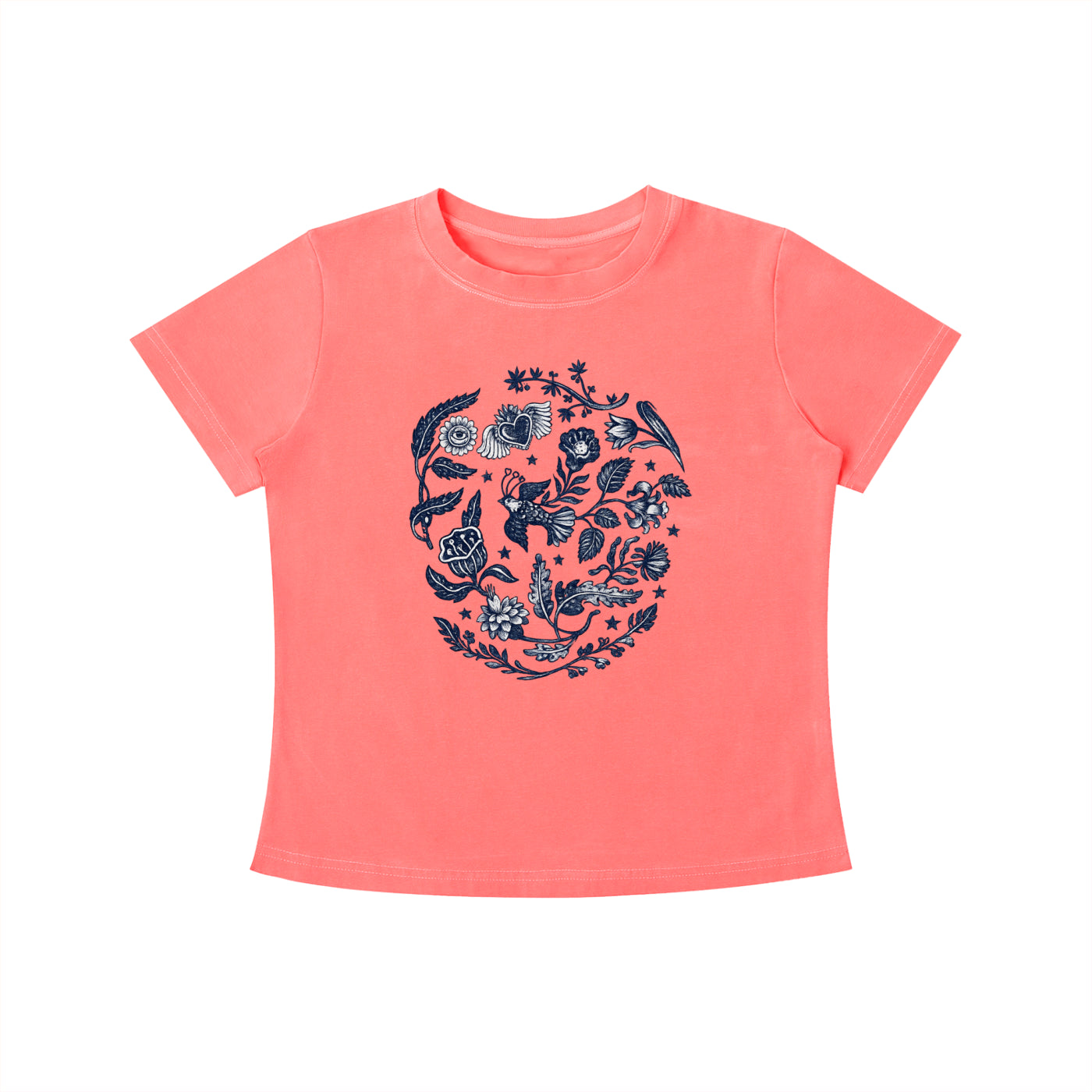 Botanical Blue Folk Art Graphic Tee