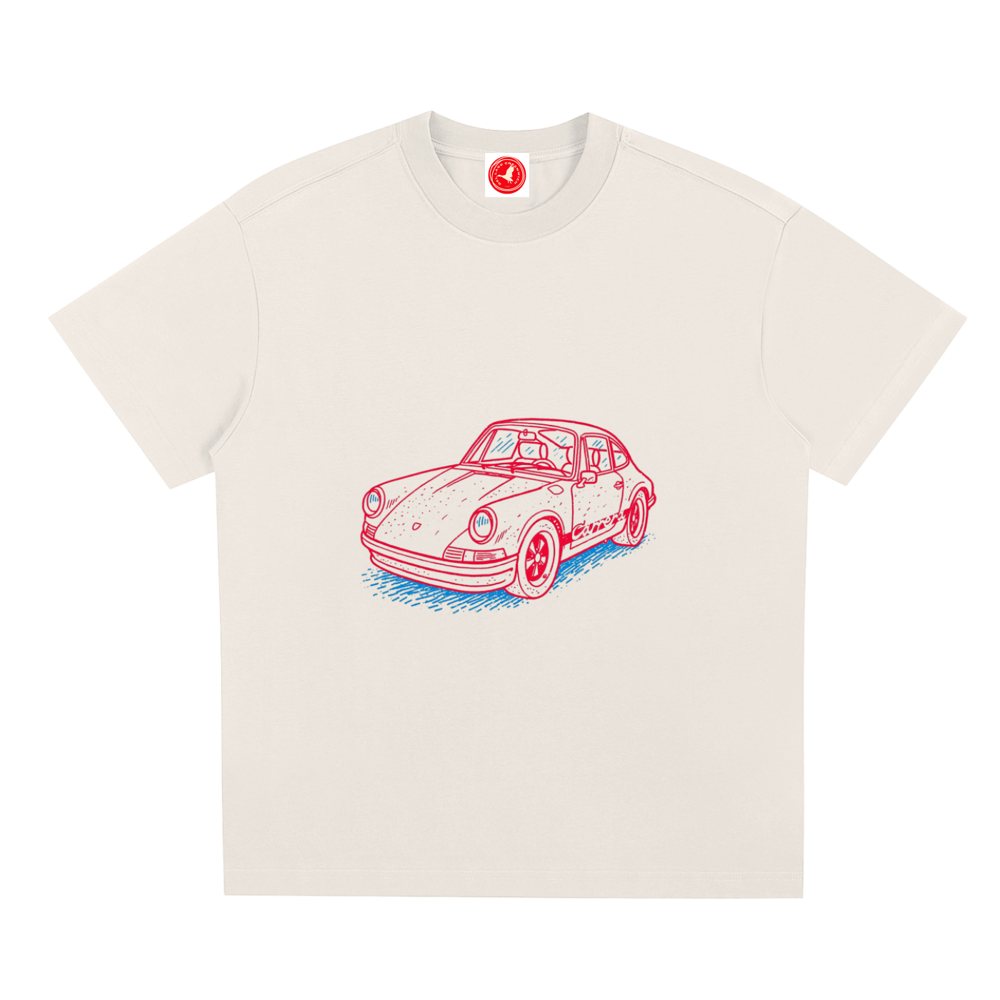 Silent Tactical oversized graphic t-shirt featuring a neon-inspired sports car illustration, available in multiple color options with a relaxed unisex fit.
