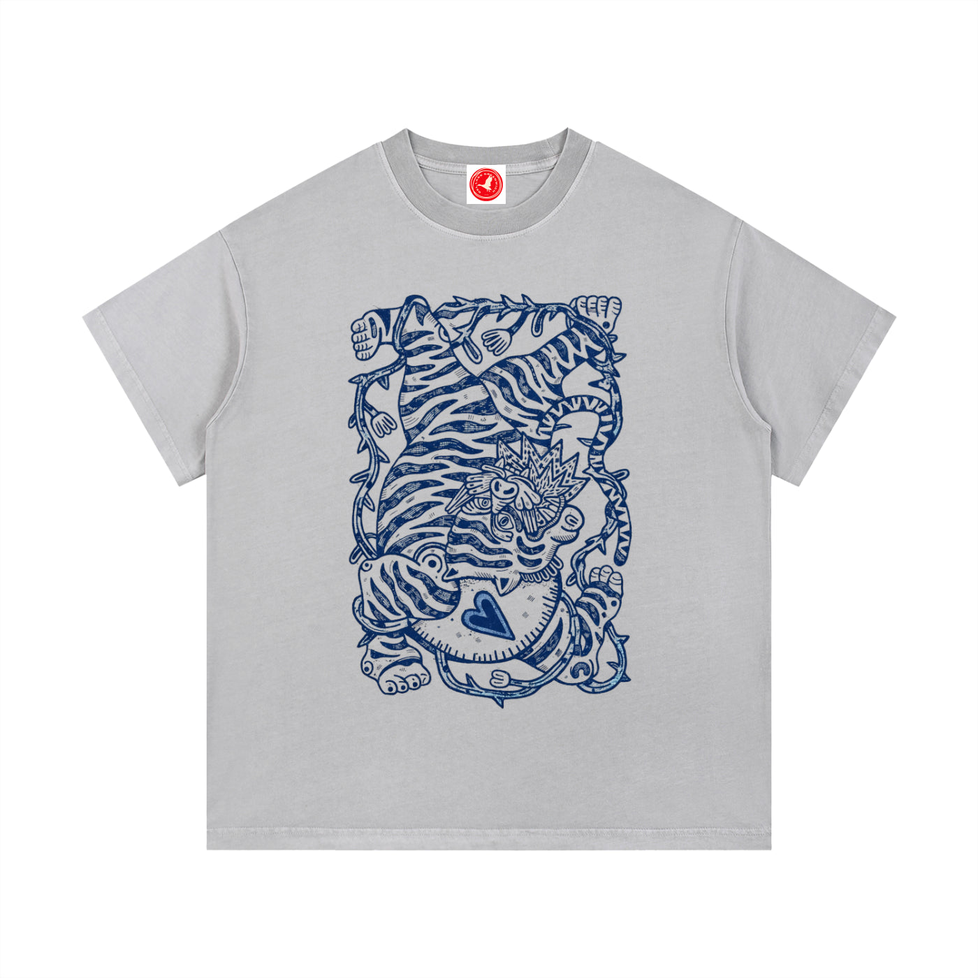 Gray Ink Tiger graphic t-shirt featuring bold tiger artwork inspired by wildlife and traditional ink illustration.