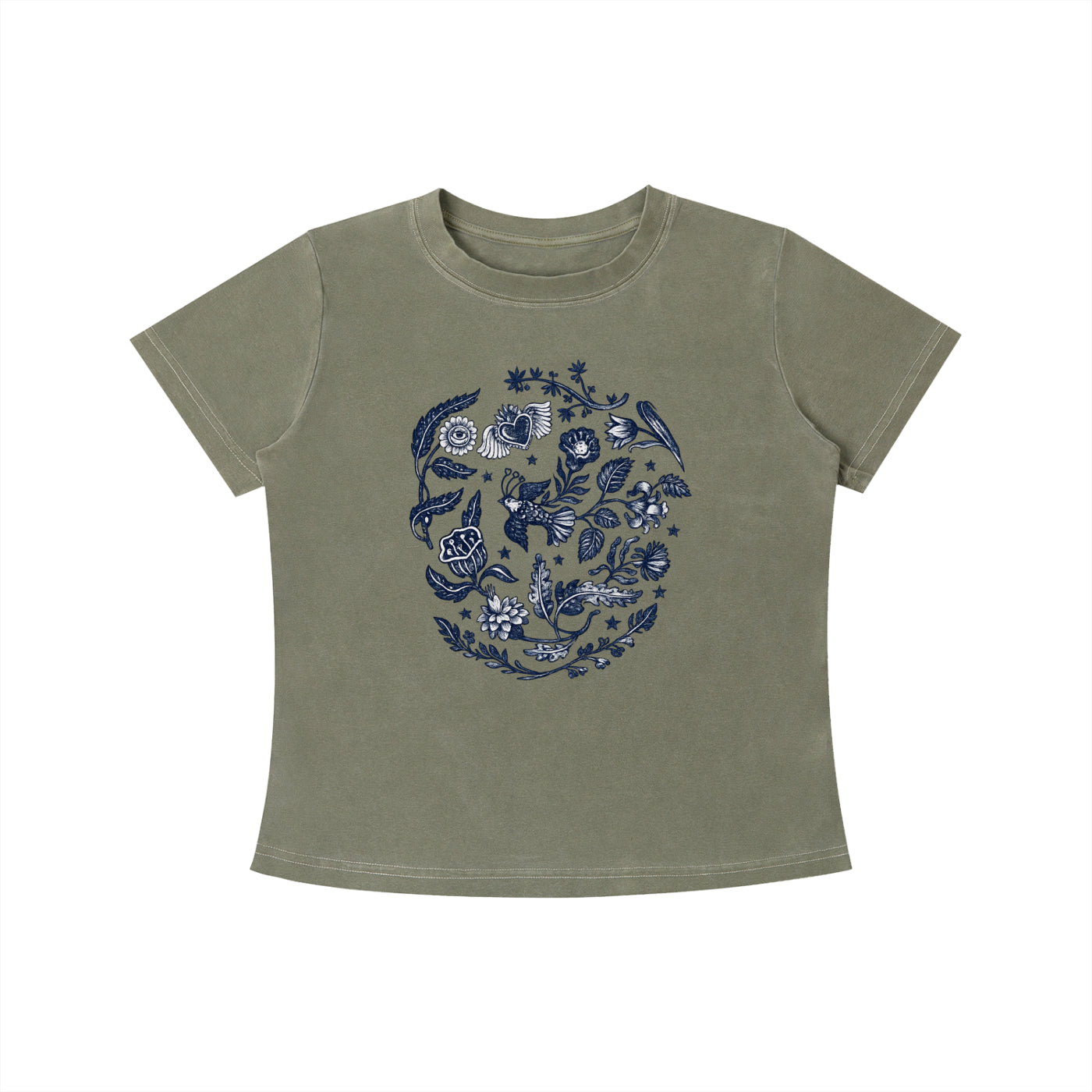 Botanical Blue Folk Art Graphic Tee