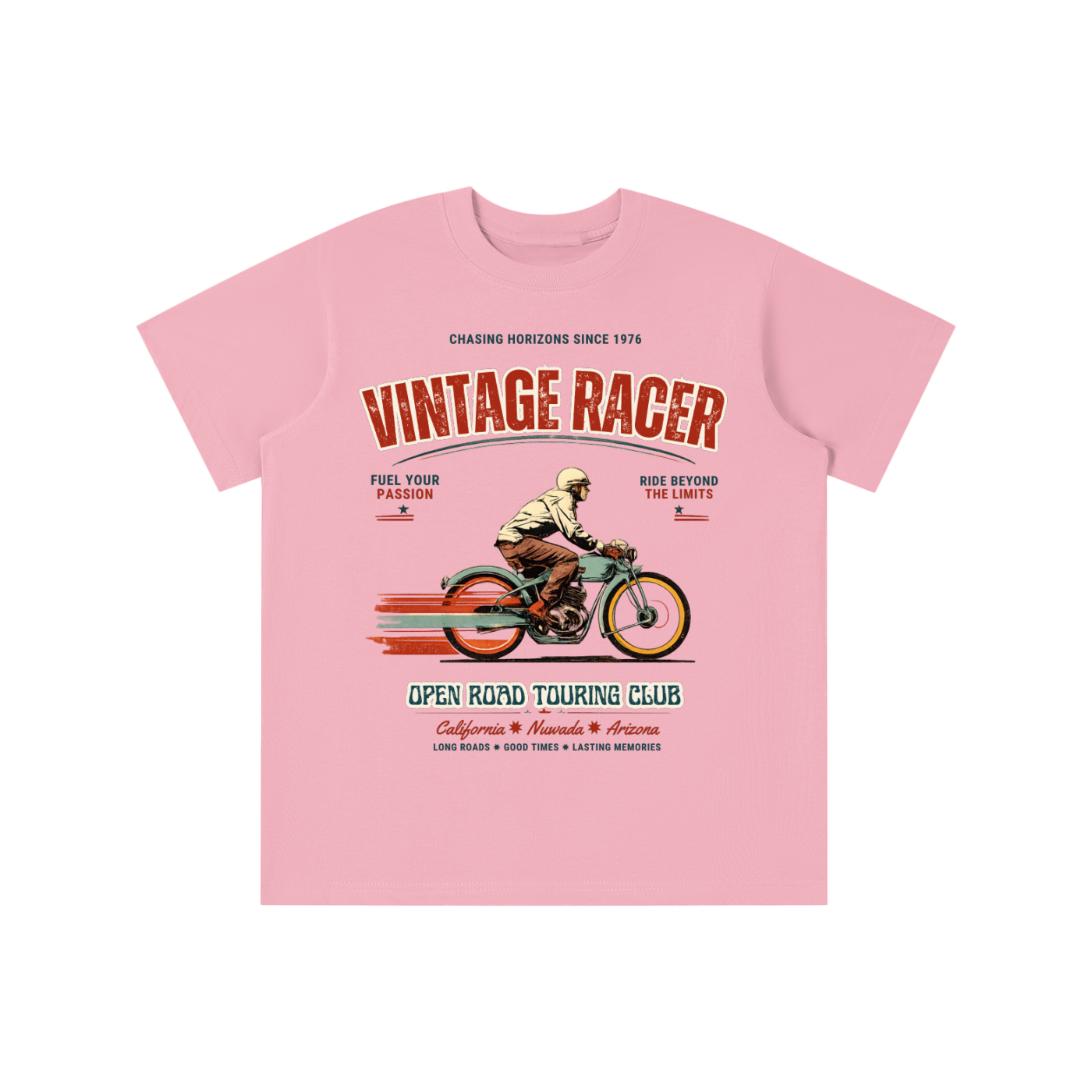 Vintage Street Racer kids graphic t-shirt with retro motorcycle illustration 