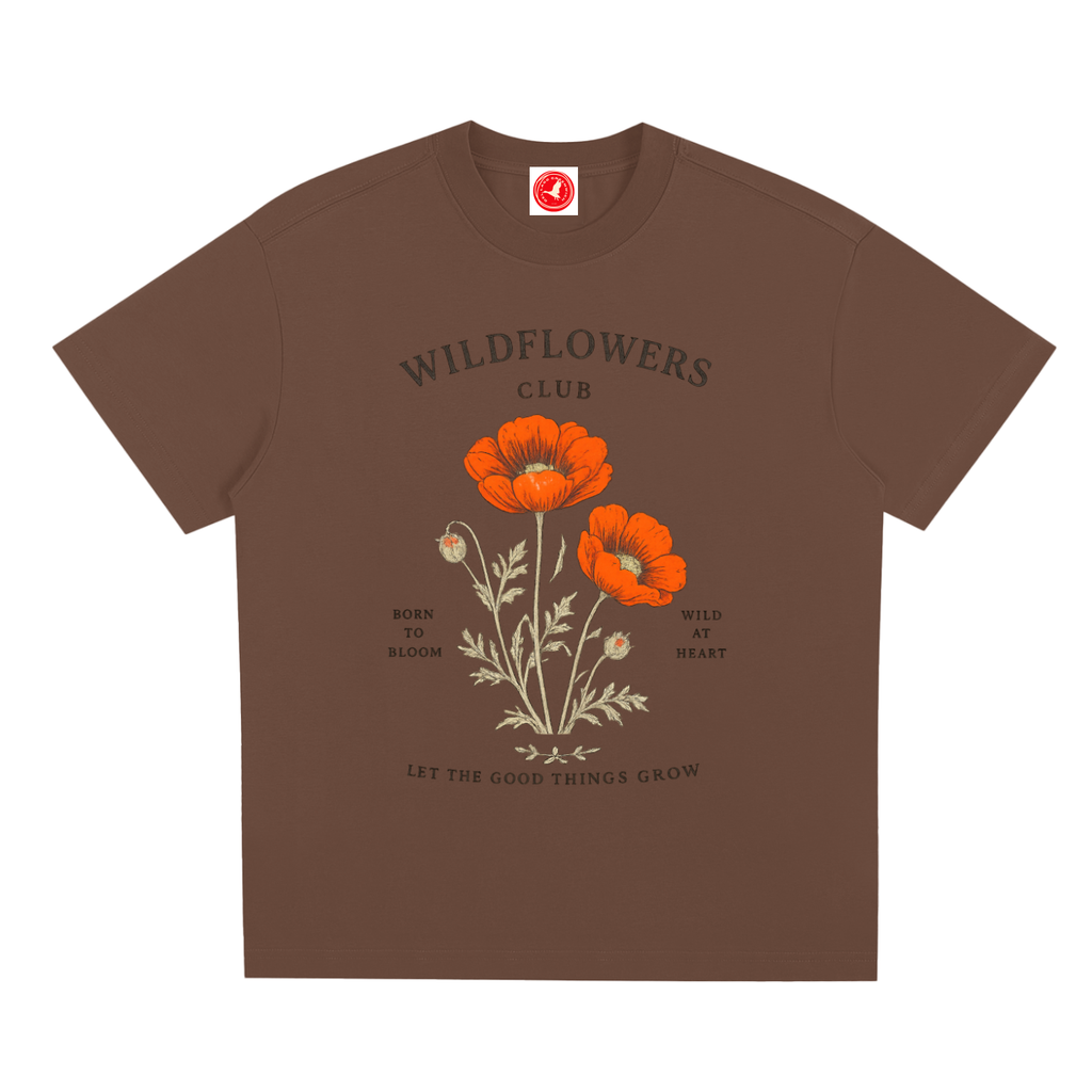 Brown Grow Wild graphic t-shirt featuring nature-inspired artwork celebrating growth, freedom, and wild beauty.