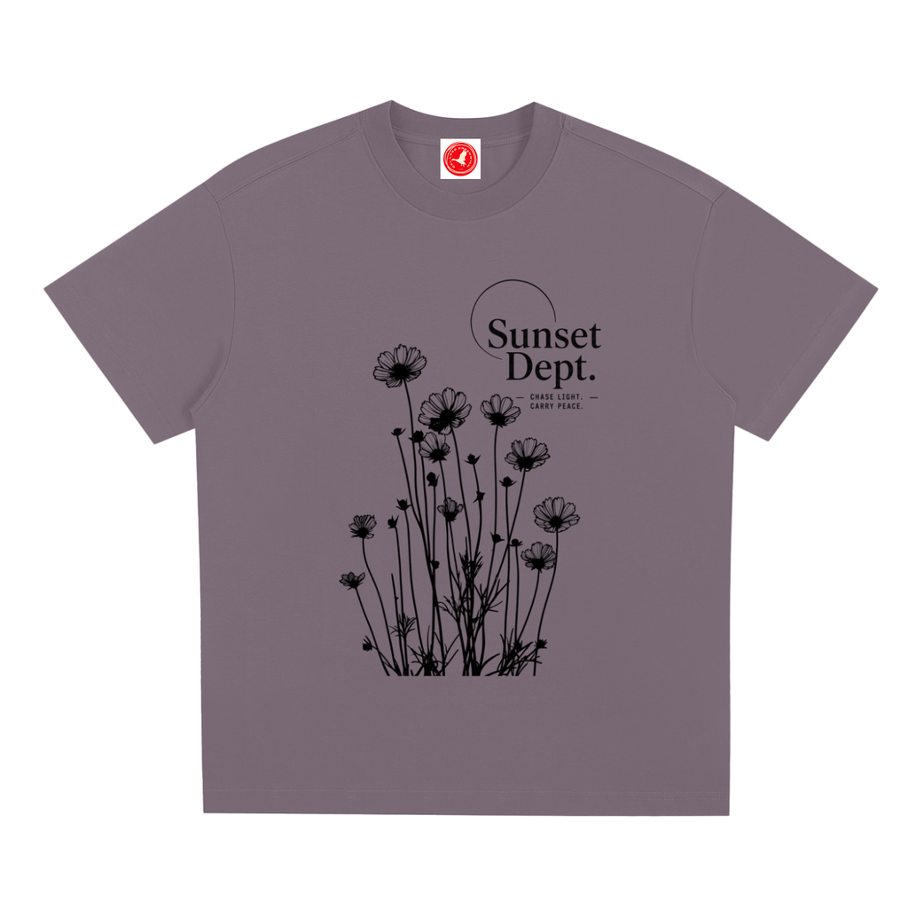 Gray Desert-inspired graphic t-shirt featuring artistic landscape artwork blending desert scenery with coastal influences.