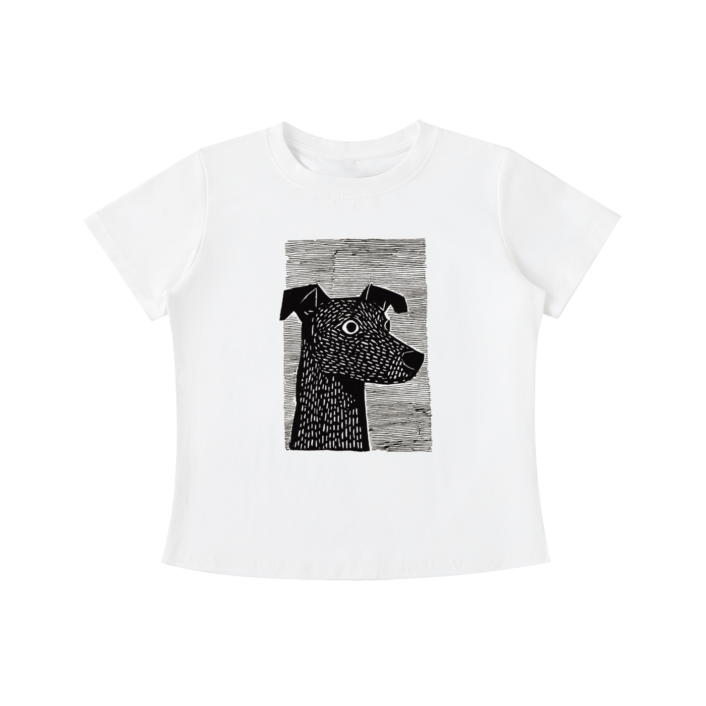 White Minimalist Dog Sketch graphic t-shirt featuring hand-drawn dog artwork inspired by pet lovers and simple modern design.