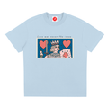 Love Was Never the Issue oversized Sorona® graphic t-shirt featuring vintage-inspired crowned figure artwork, hearts, and official collar tag.