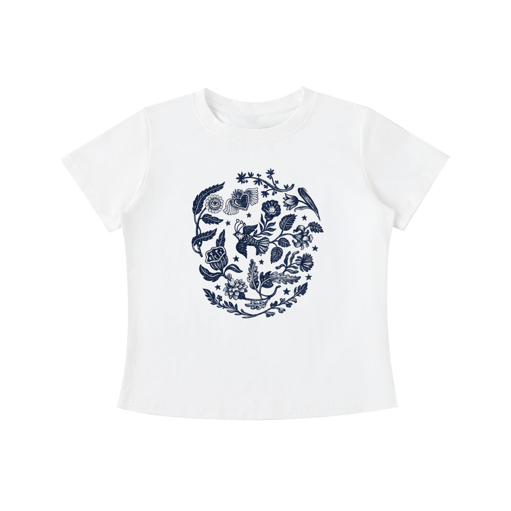 Botanical Blue Folk Art Graphic Tee