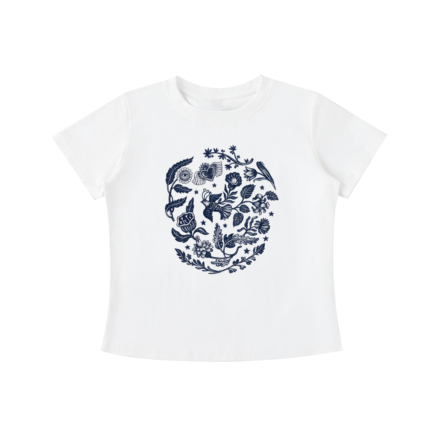 Botanical Blue Folk Art Graphic Tee