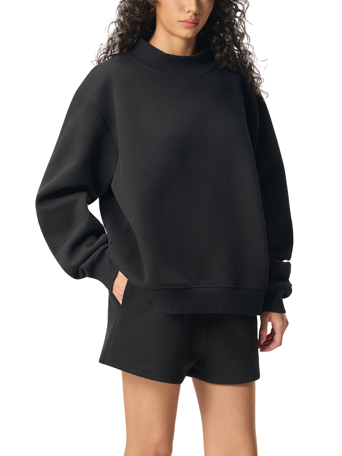 Del Lago Greenwich Essential Fleece Mock-Neck Oversized Sweatshirt